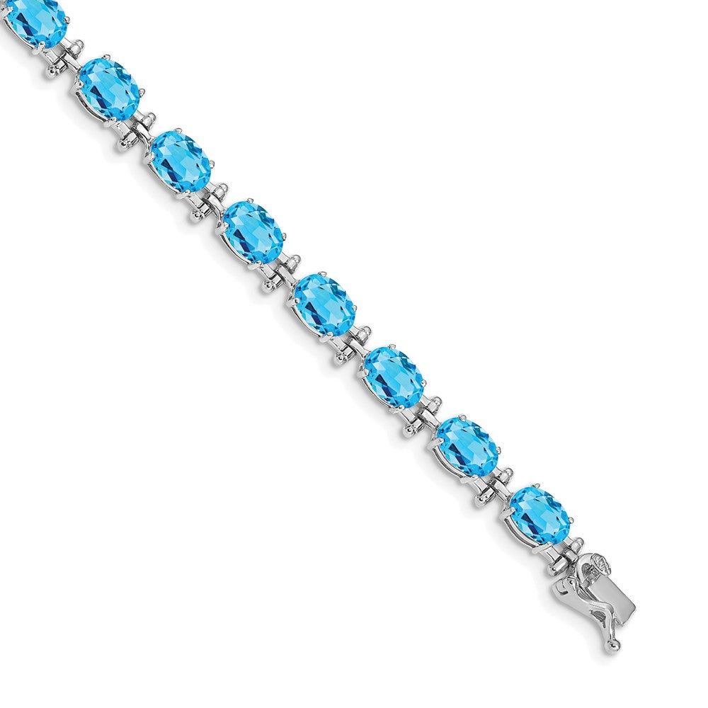 14k White Gold Complete Oval Swiss Blue Topaz 7 inch Bracelet