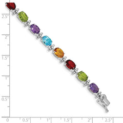 14k White Gold Complete Alternating Oval Amethyst/Peridot/Garnet/Citrine/Swiss Blue Topaz 7 inch Rainbow Bracelet