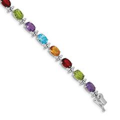 14k White Gold Complete Alternating Oval Amethyst/Peridot/Garnet/Citrine/Swiss Blue Topaz 7 inch Rainbow Bracelet