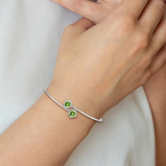 14k White Gold Peridot and Diamond Flexible Bangle