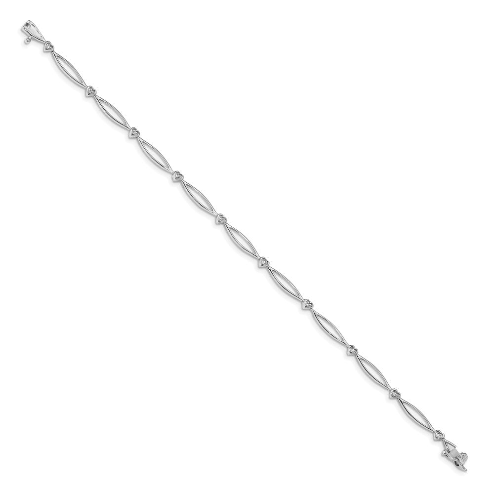 14k White Gold Complete 0.03 carat Diamond Heart and Oval Link 7.25 inch Bracelet