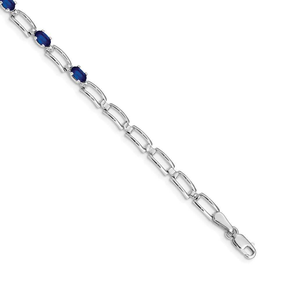 14k White Gold Complete Oval Sapphire and Paperclip Link 7 inch Bracelet