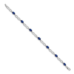 14k White Gold Complete Diamond and Oval Sapphire Infinity 7 inch Bracelet