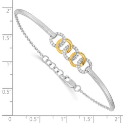 14k Two-tone Polished Diamond Circles Bar 7in w/.5in ext Bracelet