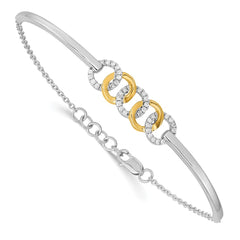 14k Two-tone Polished Complete 1/5 carat Diamond Circles Half-Bangle 7 inch Bracelet with 0.5 inch Extender
