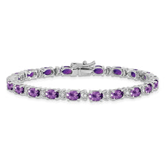 14k White Gold Complete Oval Amethyst and Diamond 7 inch Bracelet