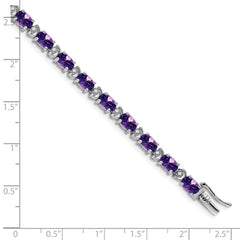 14k White Gold Complete Oval Amethyst and Diamond 7 inch Bracelet