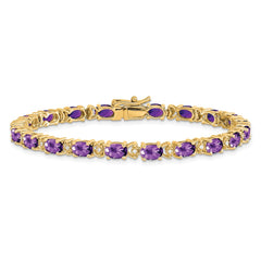 14k Complete Oval Amethyst and Diamond 7 inch Bracelet