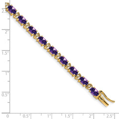 14k Complete Oval Amethyst and Diamond 7 inch Bracelet