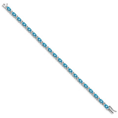 14k White Gold Complete Oval Swiss Blue Topaz and Diamond 7 inch Bracelet