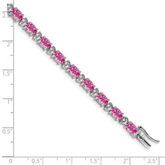 14k White Gold Oval Created Pink Sapphire and Diamond Bracelet