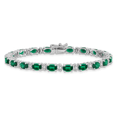 14k White Gold Complete Oval Lab Created Emerald and Diamond 7 inch Bracelet