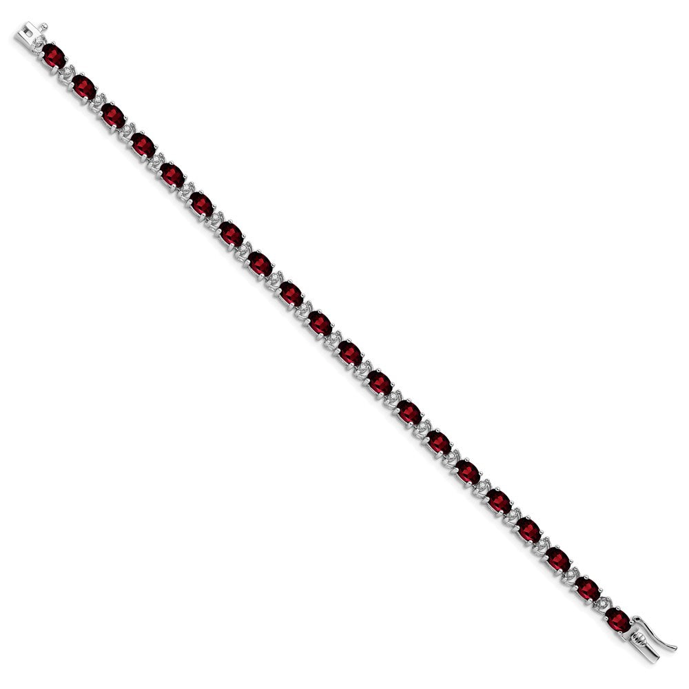 14k White Gold Oval Garnet and Diamond Bracelet