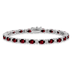 14k White Gold Oval Garnet and Diamond Bracelet