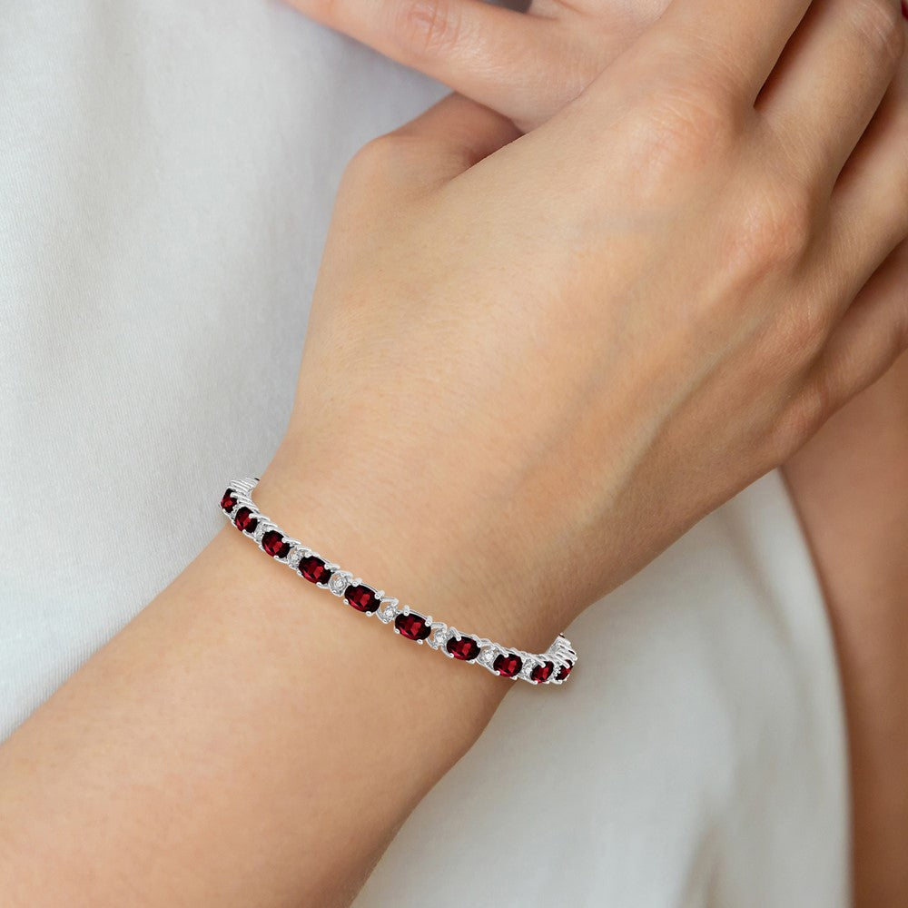 14k White Gold Oval Garnet and Diamond Bracelet