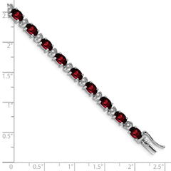 14k White Gold Complete Oval Garnet and Diamond 7 inch Bracelet