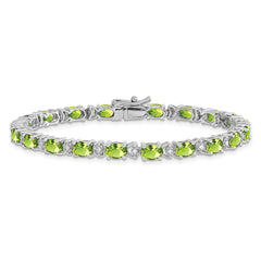 14k White Gold Complete Oval Peridot and Diamond 7 inch Bracelet