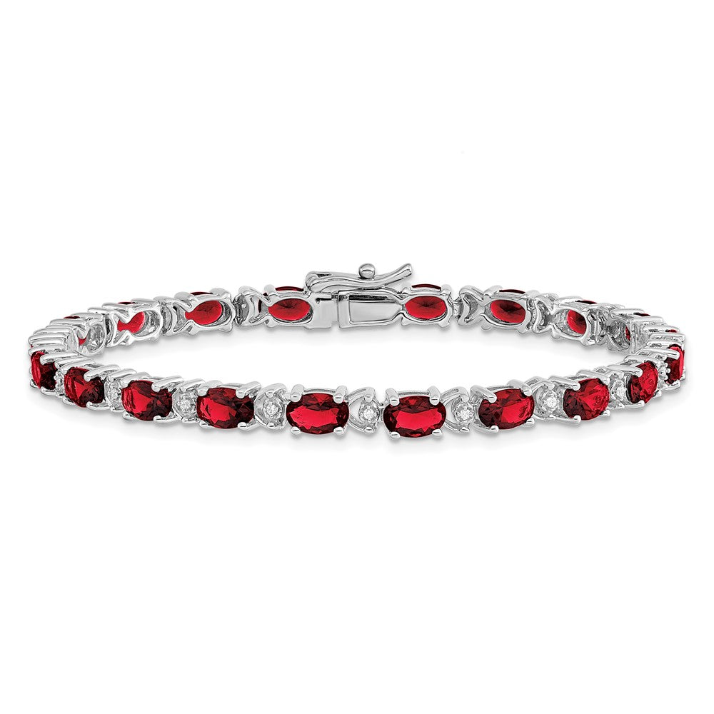 14k White Gold Complete Oval Lab Created Ruby and Diamond 7 inch Bracelet