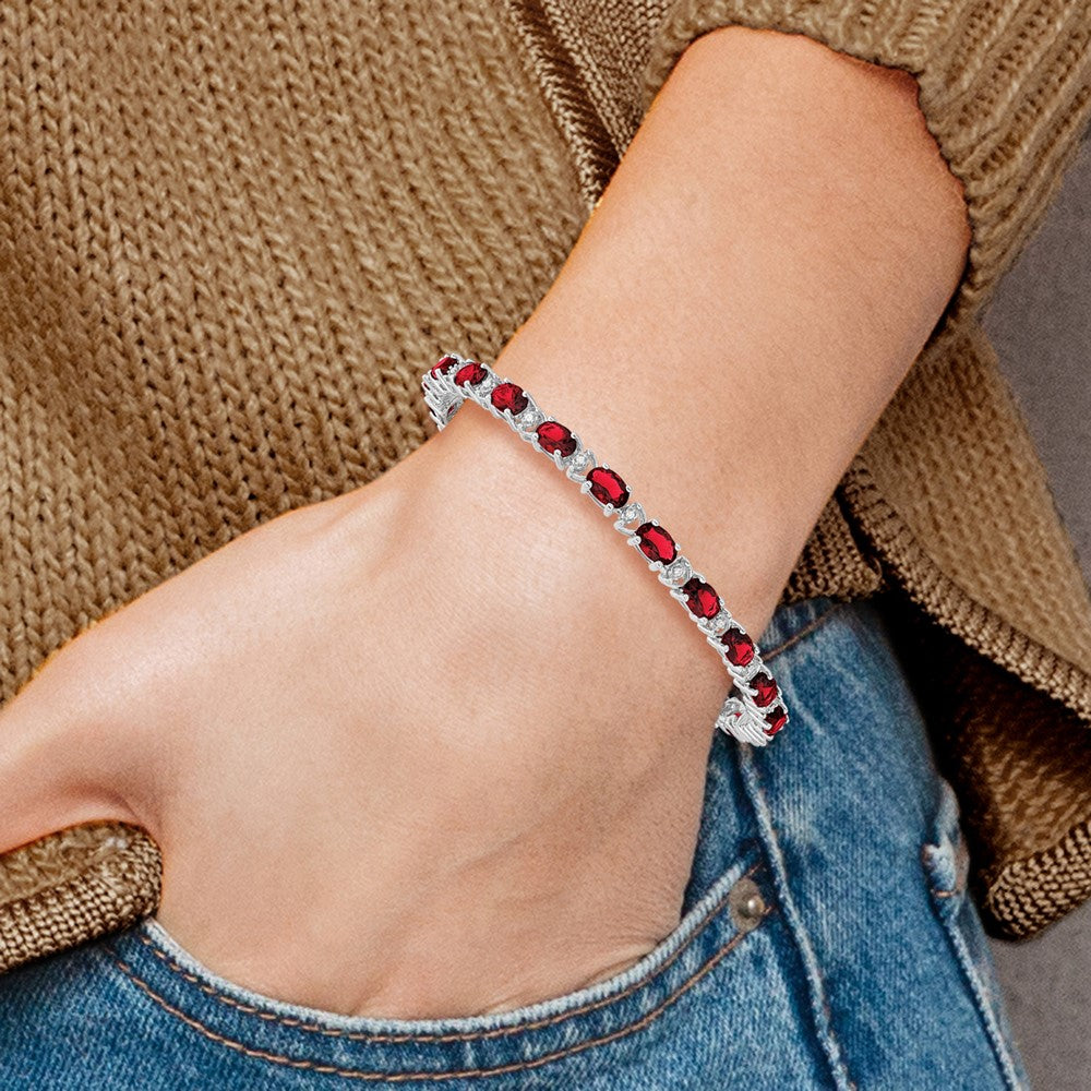 14k White Gold Complete Oval Lab Created Ruby and Diamond 7 inch Bracelet