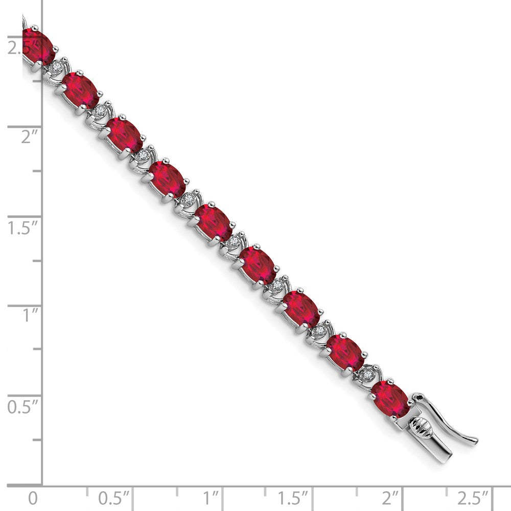 14k White Gold Complete Oval Lab Created Ruby and Diamond 7 inch Bracelet