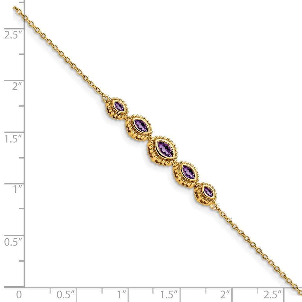 14k Complete 5-Stone Bezel-set Marquise Amethyst and Chain 7 inch Bracelet