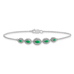 14k White Gold Complete 5-Stone Bezel-set Marquise Emerald and Chain 7 inch Bracelet