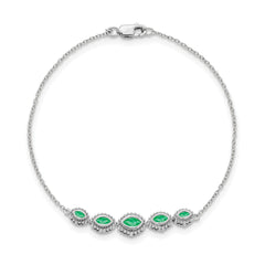 14k White Gold Complete 5-Stone Bezel-set Marquise Emerald and Chain 7 inch Bracelet