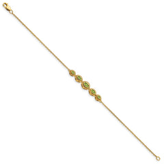 14k Complete 5-Stone Bezel-set Marquise Peridot and Chain 7 inch Bracelet