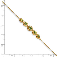 14k Complete 5-Stone Bezel-set Marquise Peridot and Chain 7 inch Bracelet