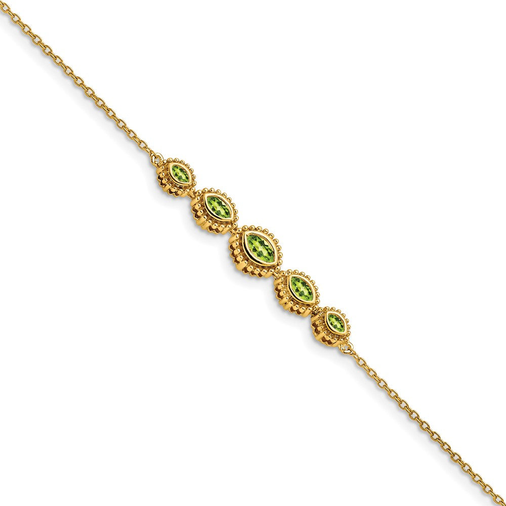 14k Complete 5-Stone Bezel-set Marquise Peridot and Chain 7 inch Bracelet
