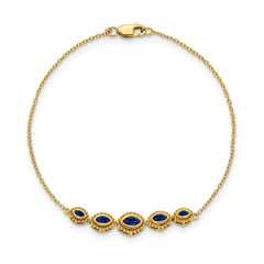 14k Complete 5-Stone Bezel-set Marquise Sapphire and Chain 7 inch Bracelet