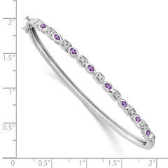14k White Gold Complete Amethyst and 1/10 carat Diamond Hinged Bangle Bracelet