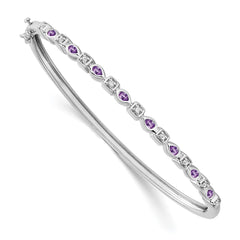 14k White Gold Complete Amethyst and 1/10 carat Diamond Hinged Bangle Bracelet