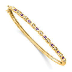 14k Complete Amethyst and 1/10 carat Diamond Hinged Bangle Bracelet