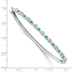14k White Gold Complete Emerald and 1/10 carat Diamond Hinged Bangle Bracelet