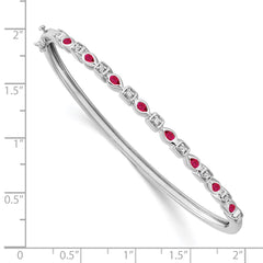 14k White Gold Complete Ruby and 1/10 carat Diamond Hinged Bangle Bracelet