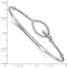 14k White Gold Polished Complete 7/8 carat Diamond Oval Buckle Clasp Hinged Bangle Bracelet