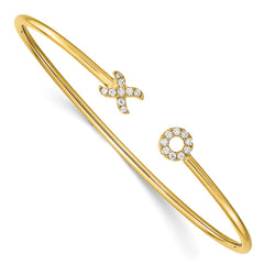 14k Polished Complete 1/5 carat Diamond X and O Flexible Cuff Bangle Bracelet