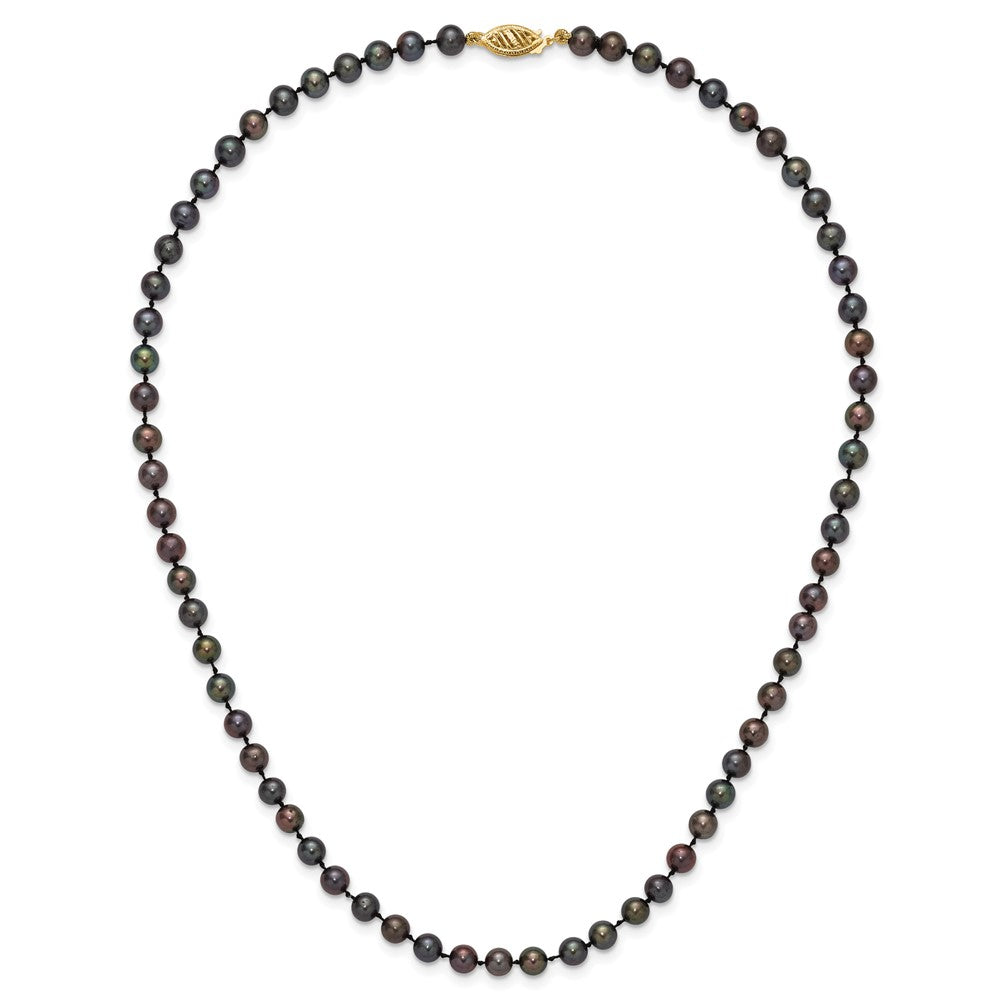 14k 5-6mm Black Near Round Freshwater Cultured Pearl Necklace