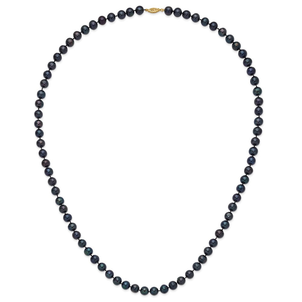 14k 8-9mm Black Near Round Freshwater Cultured Pearl Necklace