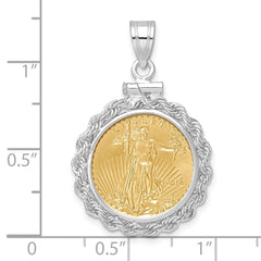 Wideband Distinguished Coin Jewelry 14k White Gold Polished Rope Mounted 1/10oz American Eagle Screw Top Coin Bezel Pendant