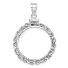 Wideband Distinguished Coin Jewelry 14k White Gold Polished Rope 22.0mm x 1.9mm Screw Top Coin Bezel Pendant