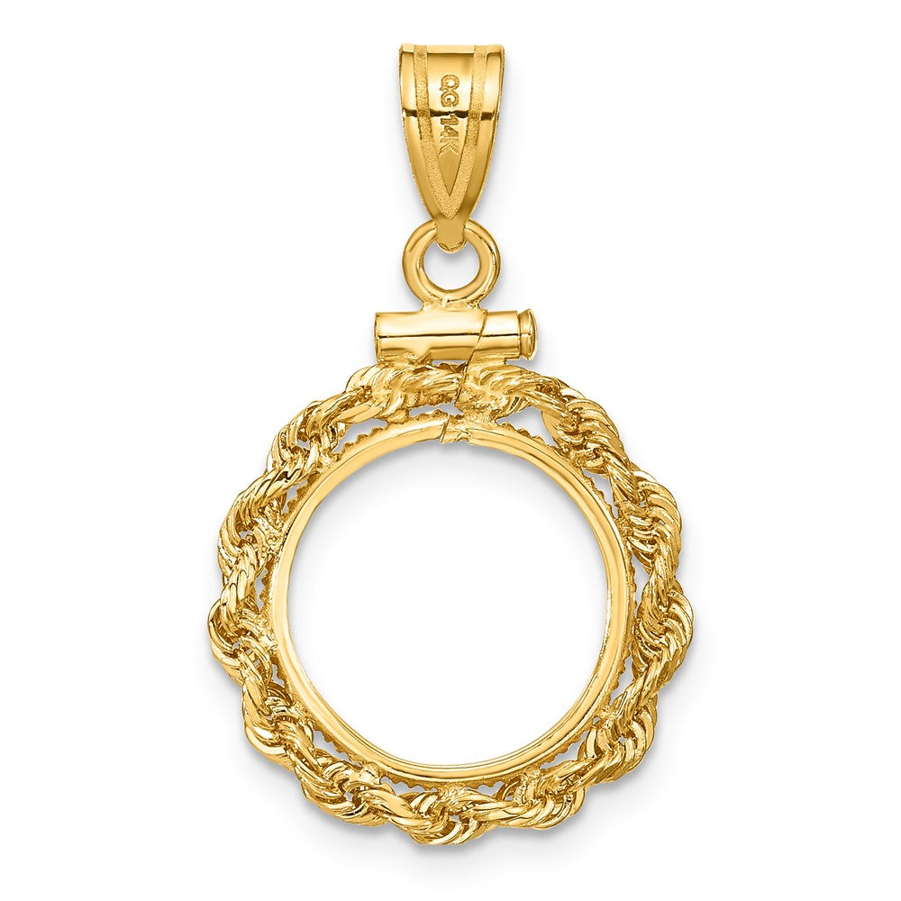 Wideband Distinguished Coin Jewelry 14k Polished Rope 13.0mm x 1.1mm Screw Top Coin Bezel Pendant