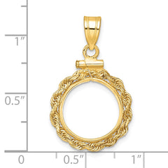 Wideband Distinguished Coin Jewelry 14k Polished Rope 14.0mm x 1.1mm Screw Top Coin Bezel Pendant