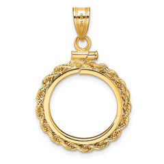 Wideband Distinguished Coin Jewelry 14k Polished Rope 16.5mm x 1.35mm Screw Top Coin Bezel Pendant