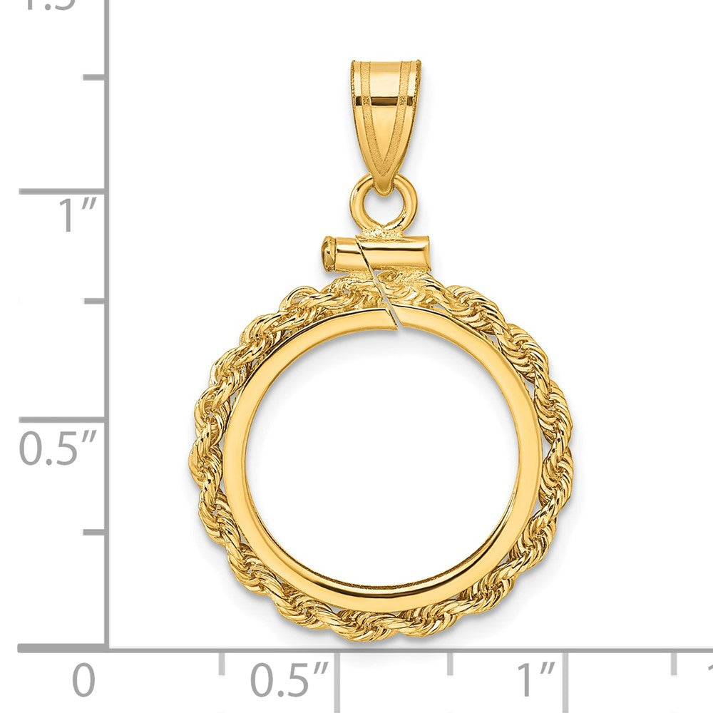 Wideband Distinguished Coin Jewelry 14k Polished Rope 16.5mm x 1.35mm Screw Top Coin Bezel Pendant