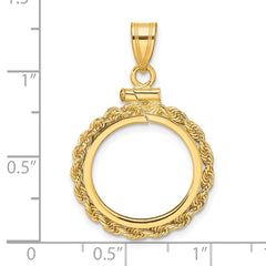 Wideband Distinguished Coin Jewelry 14k Polished Rope 16.5mm x 1.35mm Screw Top Coin Bezel Pendant