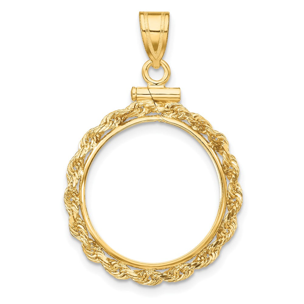 Wideband Distinguished Coin Jewelry 14k Polished Rope 17.8mm x 1.35mm Screw Top Coin Bezel Pendant