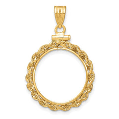 Wideband Distinguished Coin Jewelry 14k Polished Rope 18.0mm x 1.35mm Screw Top Coin Bezel Pendant