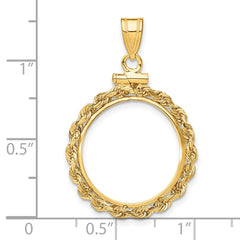 Wideband Distinguished Coin Jewelry 14k Polished Rope 18.0mm x 1.35mm Screw Top Coin Bezel Pendant